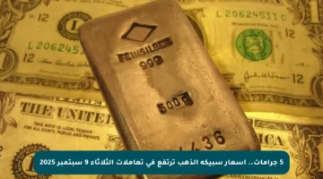 5 جرامات.. أسعار سبيكة الذهب ترتفع في تعاملات الثلاثاء 9 سبتمبر 2025